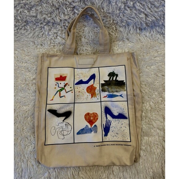 SALVATORE Ferragamo Fatti A Mano Canvas Museum Totebag Collab W/Mimmo Paladino - Picture 3 of 15